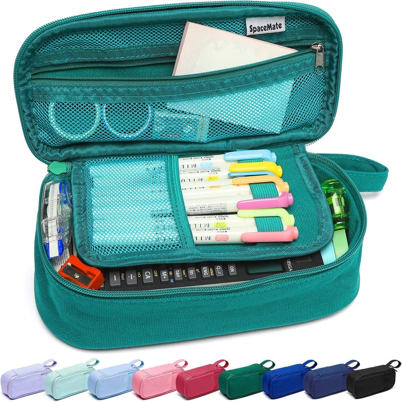 SPACEMATE Pencil Case Pouch Box Bag School Supplies Girls Boys Kids, Cute Preppy Stuff Large Big Capacity Aesthetic Pen Organizer, Back to College Stationary, Dark Cyan, Heavy Duty Canvas, 1800ml - Image 1